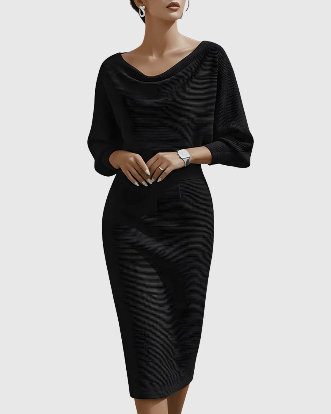 ISMÉRIA | WHITE DRAPED BATWING MIDI DRESS