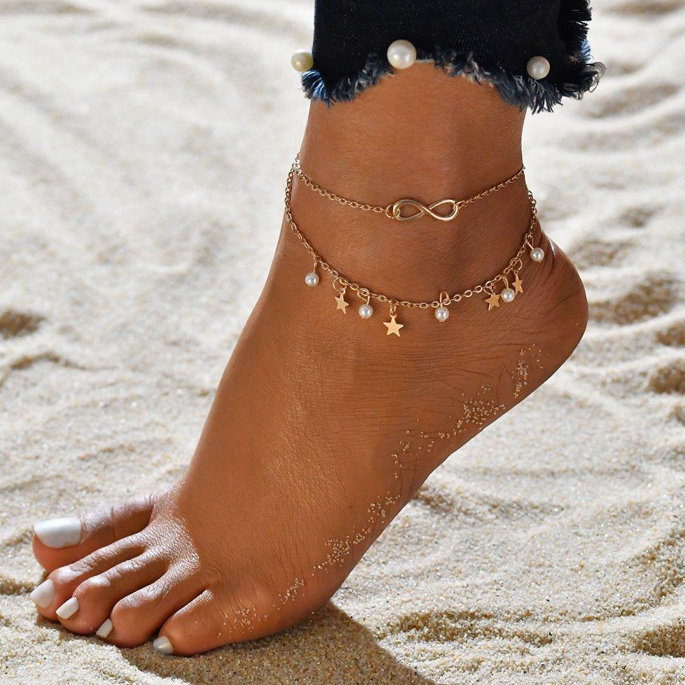 PEARL &amp; STAR ANKLET BRACELET